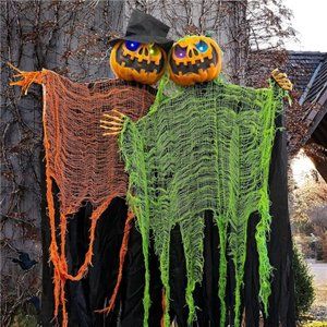 2 Pack 5.2' Hanging Ghost Pumpkin w/ Bendable Arms, Color Changing Lighted Eyes
